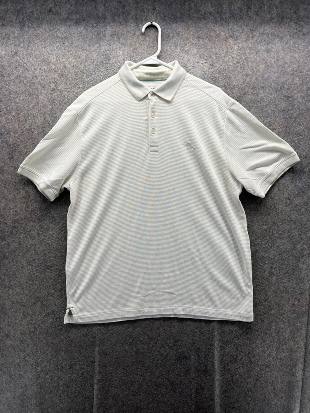 Tommy Bahama Polo Shirt Men Large White Striped IslandZone Knit Golf Casual